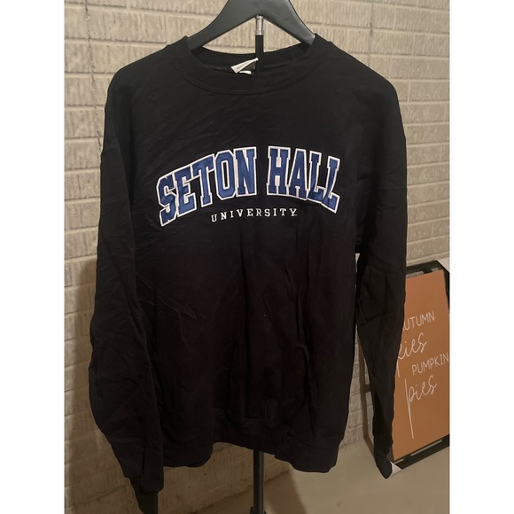 Seton Hall University Champion Eco Fleece Sweatshirt Crewneck Black Large - Picture 1 of 2